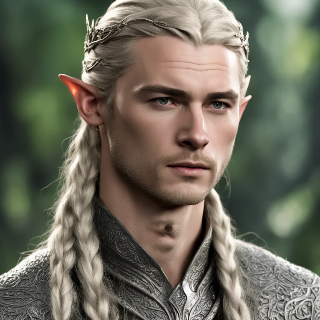 prince legolas with braids wearing silver elven coronet with diamonds good looking trending fantastic 1