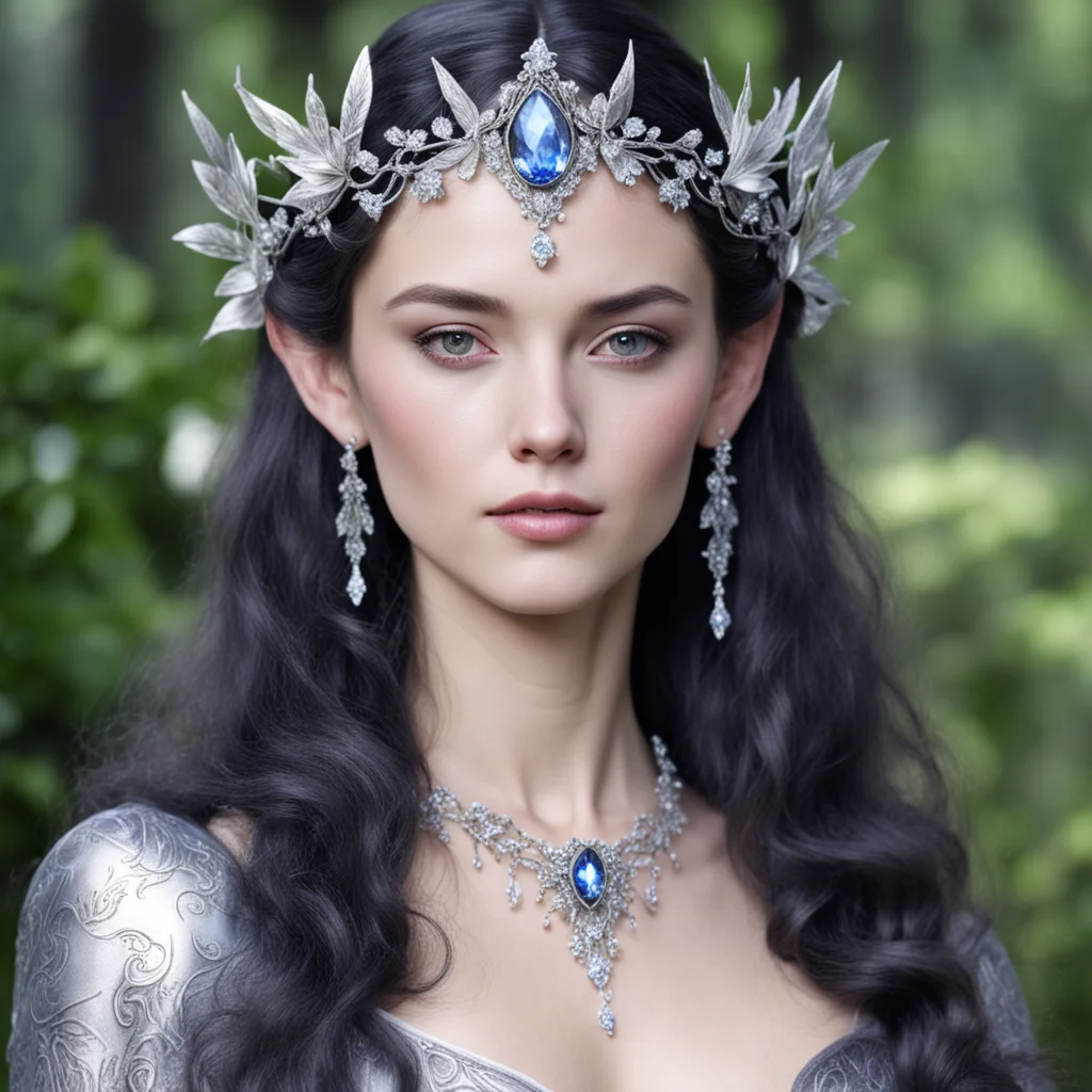 princess luthien wearing silver flower elven circlet with diamonds amazing awesome portrait 2