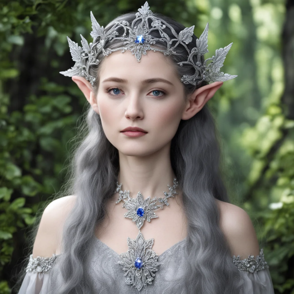 princess luthien wearing silver flower elven circlet with diamonds confident engaging wow artstation art 3