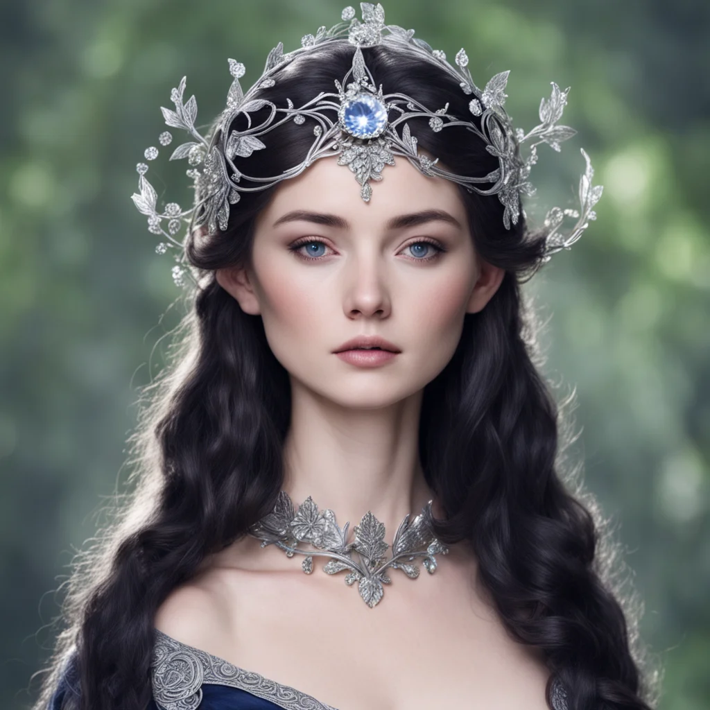 princess luthien wearing silver flower elven circlet with diamonds