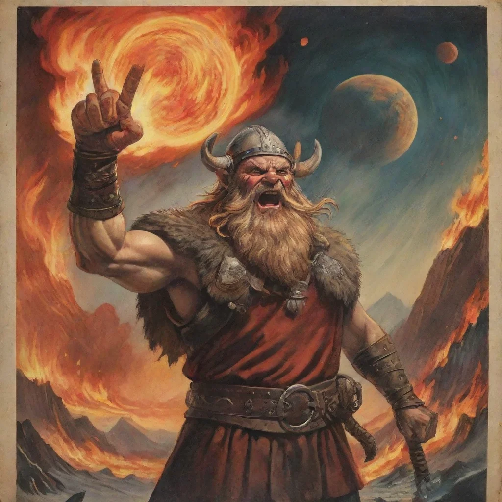 aipropaganda poster of an angry viking pointing at a burning planet.