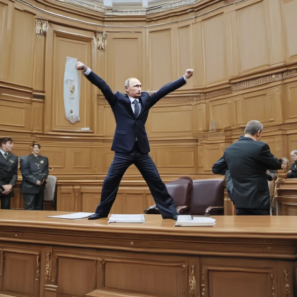 aiputin doing gymnastics in courtroom confident engaging wow artstation art 3