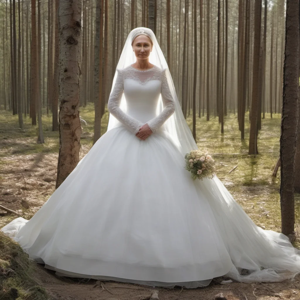 aiputin in weddingdress in forrest