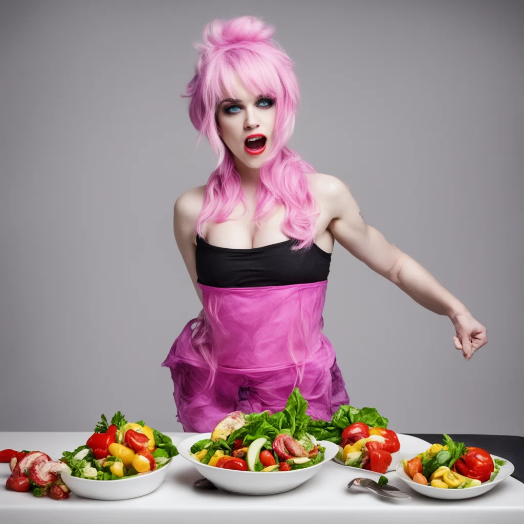 quiero que me generes una imagen donde salga billie ellish siendo alimentada por la fuerza mientras va creciendo su panza