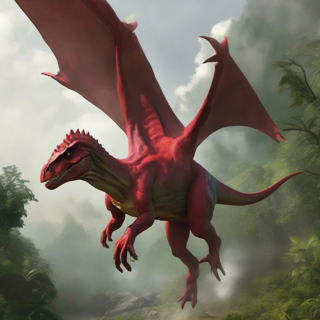 aiquiero un dinosaurio realista volador de color  rojo con verde y q tenga als confident engaging wow artstation art 3