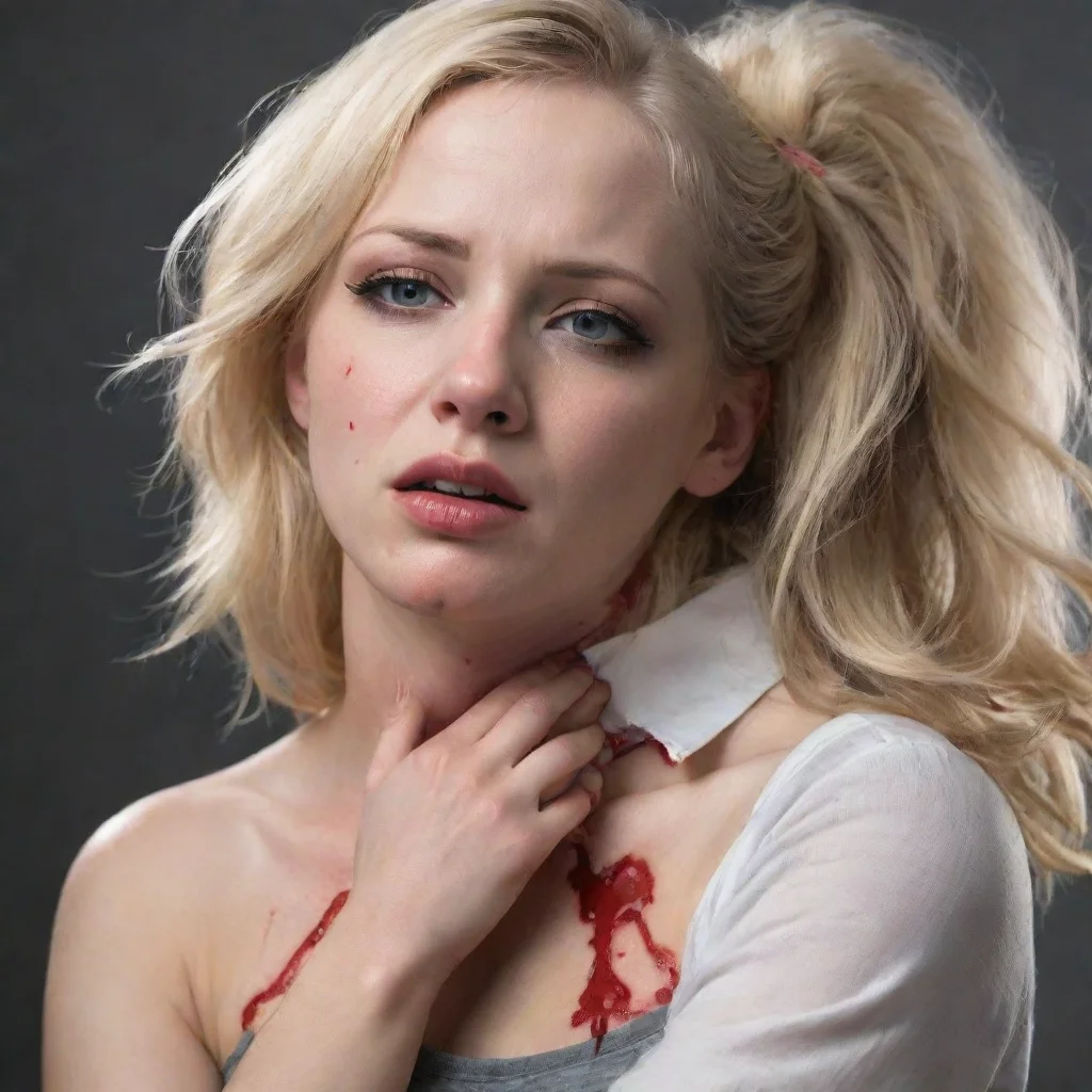 airealistic blonde girl neck being choked by manly hand. blood running down neck and hand. 