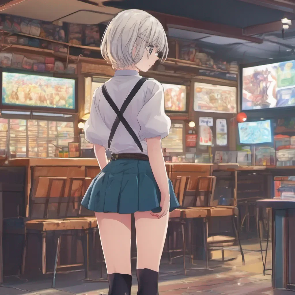 rear view of an adorable nerdy anime woman in an extremely short miniskirt amazing awesome portrait 2