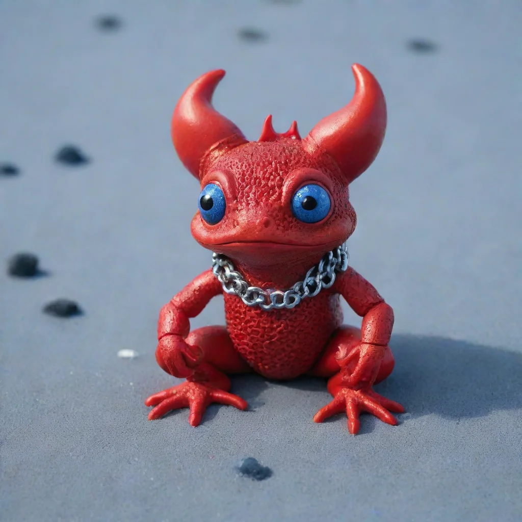 aired frog with devil horns and chainmail on blue sand