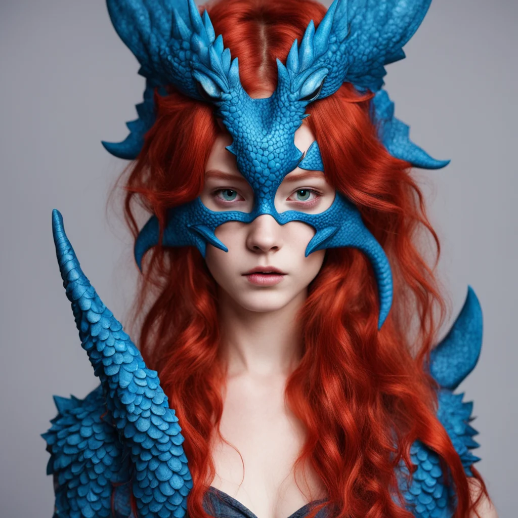 red haired girl with a blue dragon mask on good looking trending fantastic 1