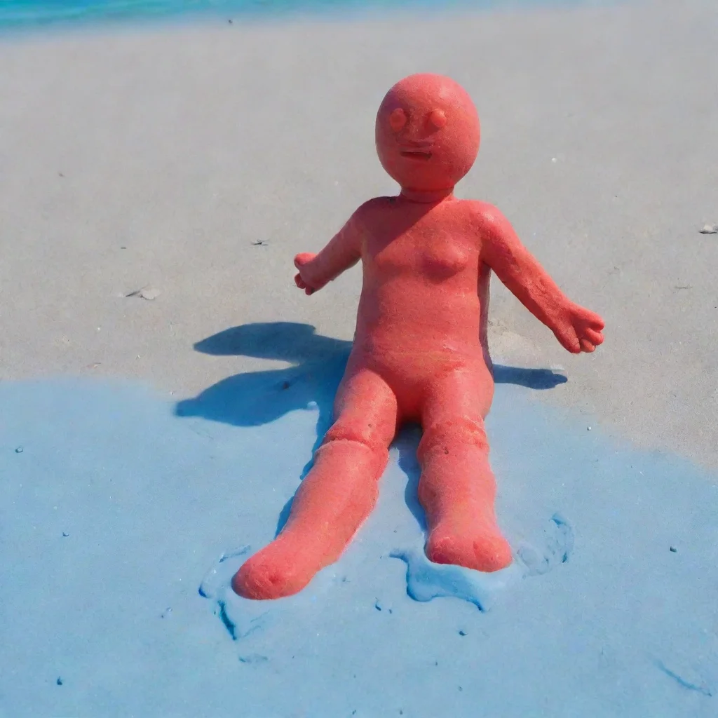 aired man made of icecream melting on blue beach
