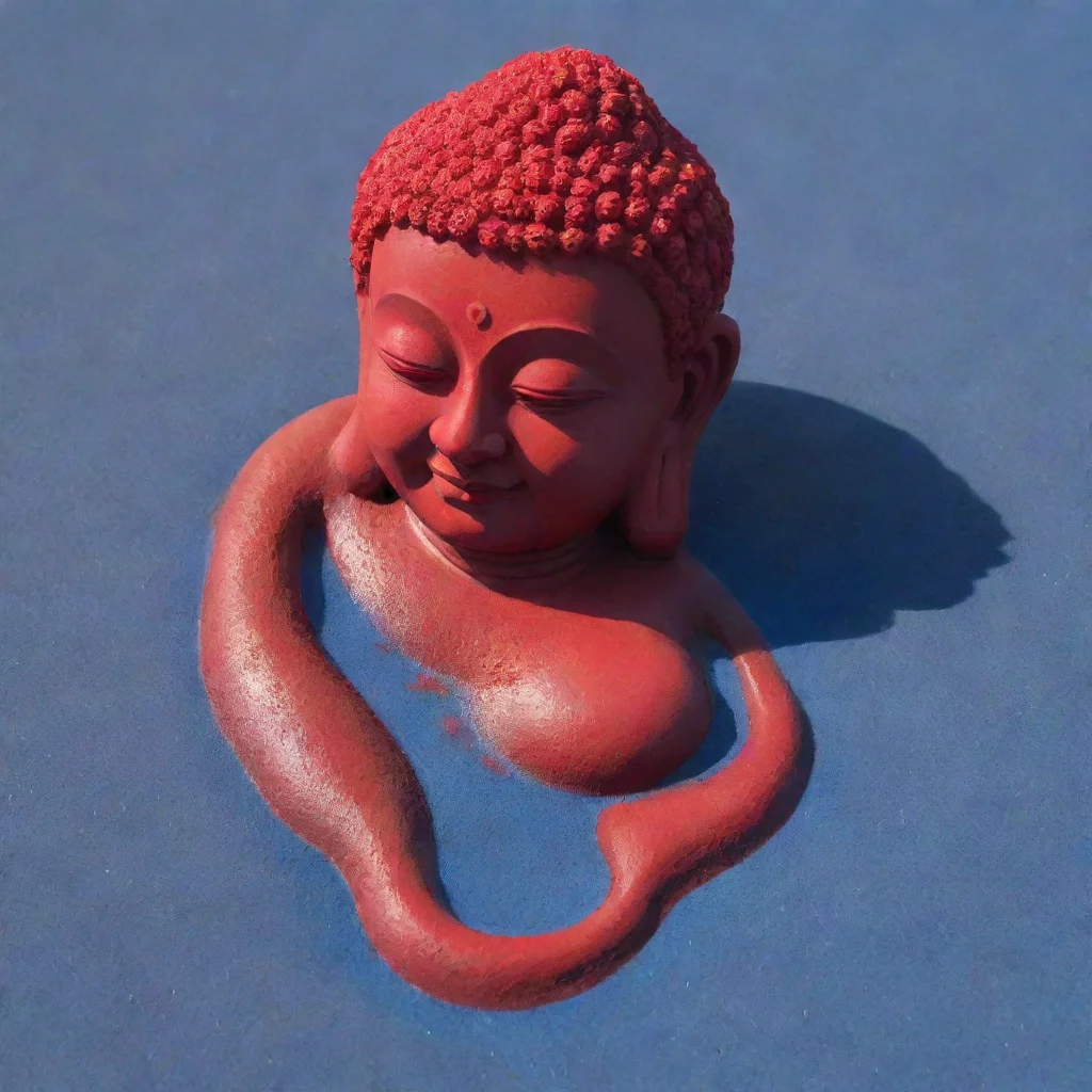 red melting budha on blue sand