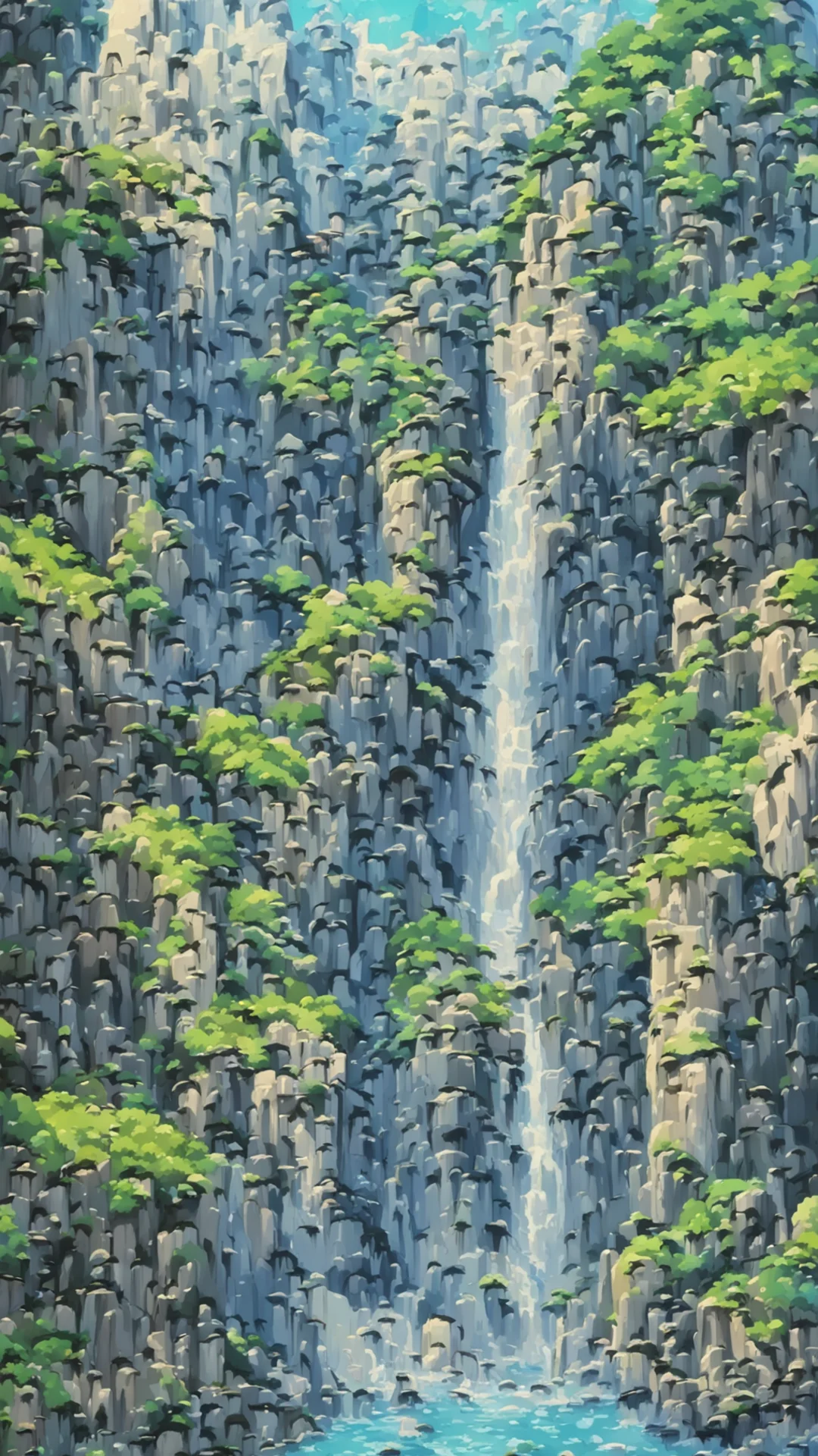 airelaxing castle beautiful cliffs and waterfalls ghibli anime good looking trending fantastic 1 tall