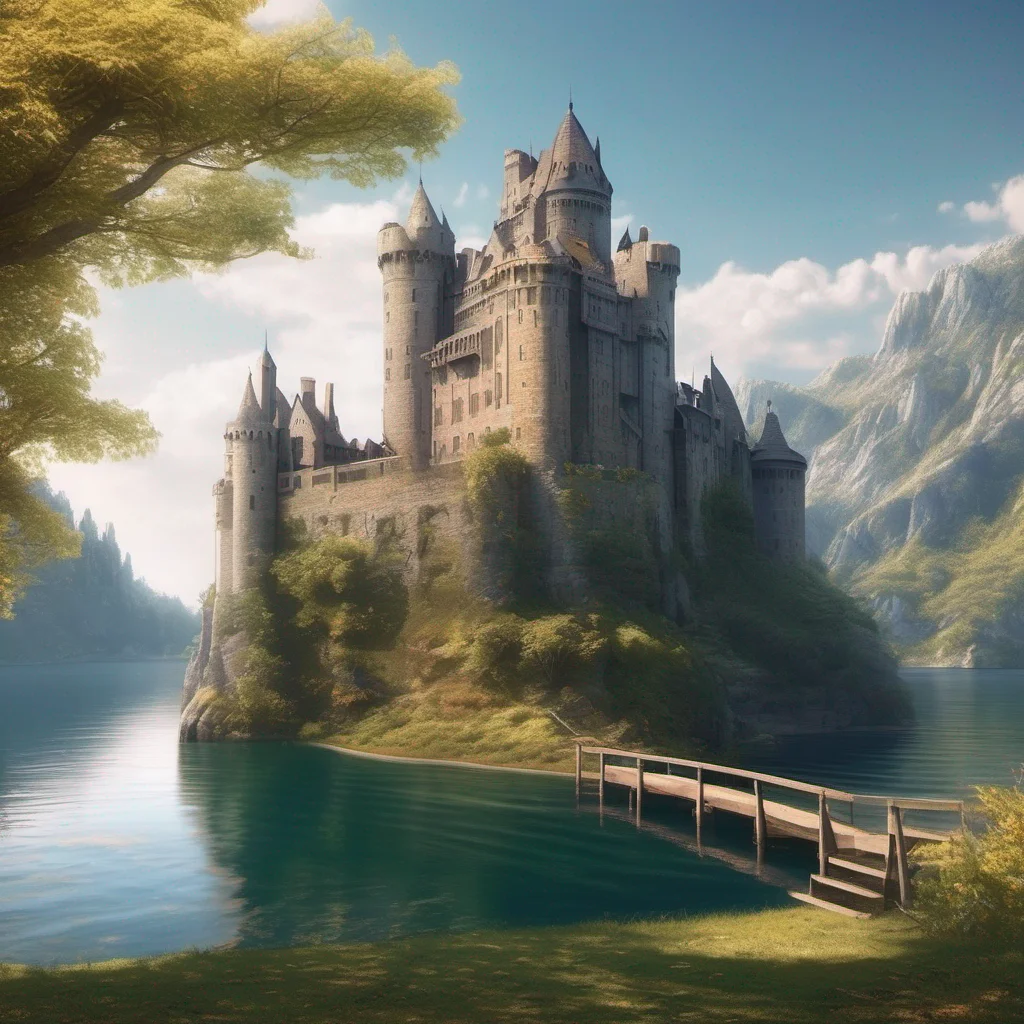 airelaxing lake views castle on cliffs fantasy realistic beautiful setting angelic castle stronghold moat amazing awesome portrait 2