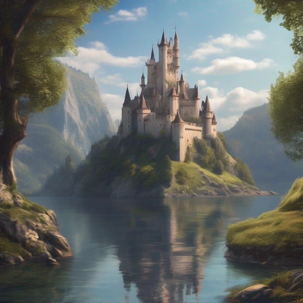 airelaxing lake views castle on cliffs fantasy realistic beautiful setting angelic castle stronghold moat