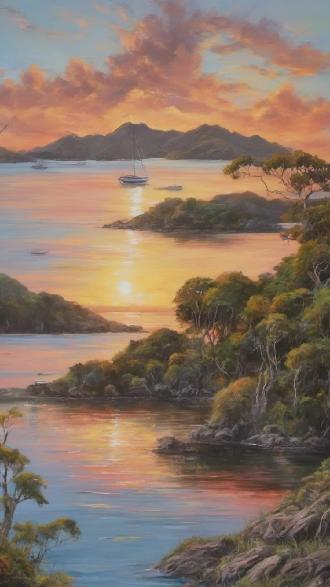 airelaxing landscape bay of islands amazing sunset detailed oil strokese good looking trending fantastic 1 tall