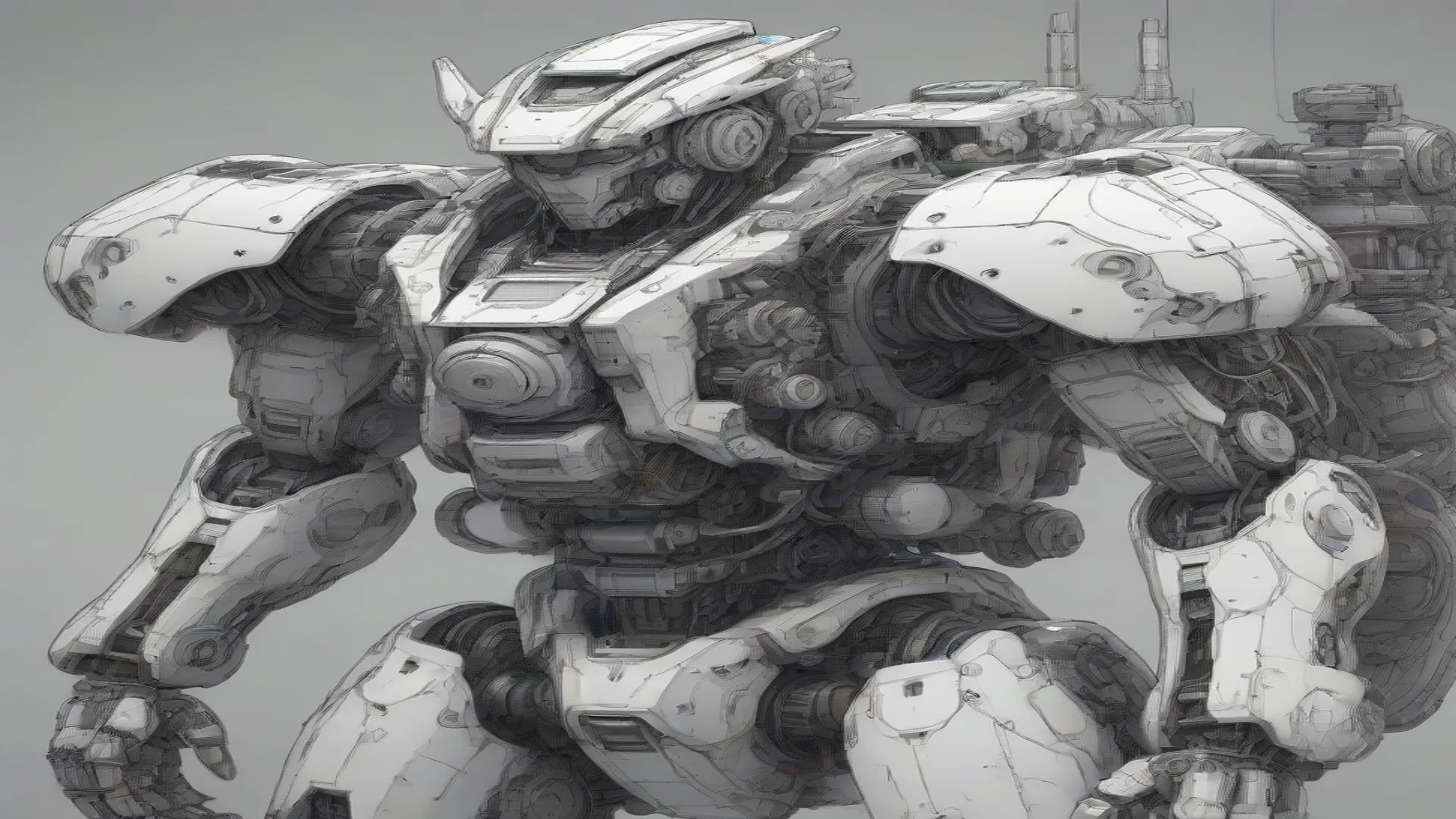 airobot mech mecha ai highly detailed vray cinematic linework drawing of a detailed mech in the style of katsuhiro otomo m wide