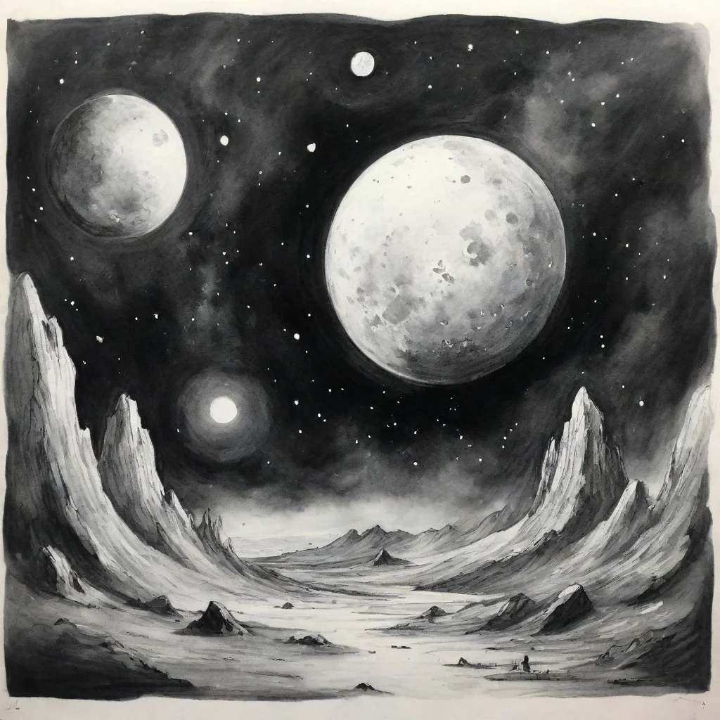 airomantic space art scene ink drawing