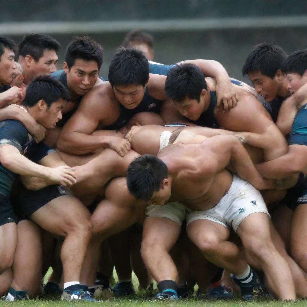airugby scrum by asian models