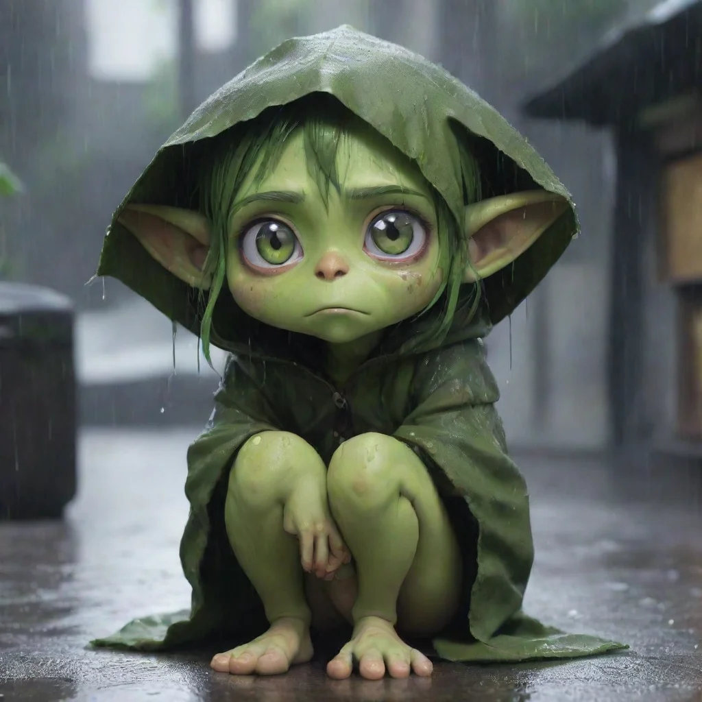 aisad cute anime goblin girl green skinned beggar rain