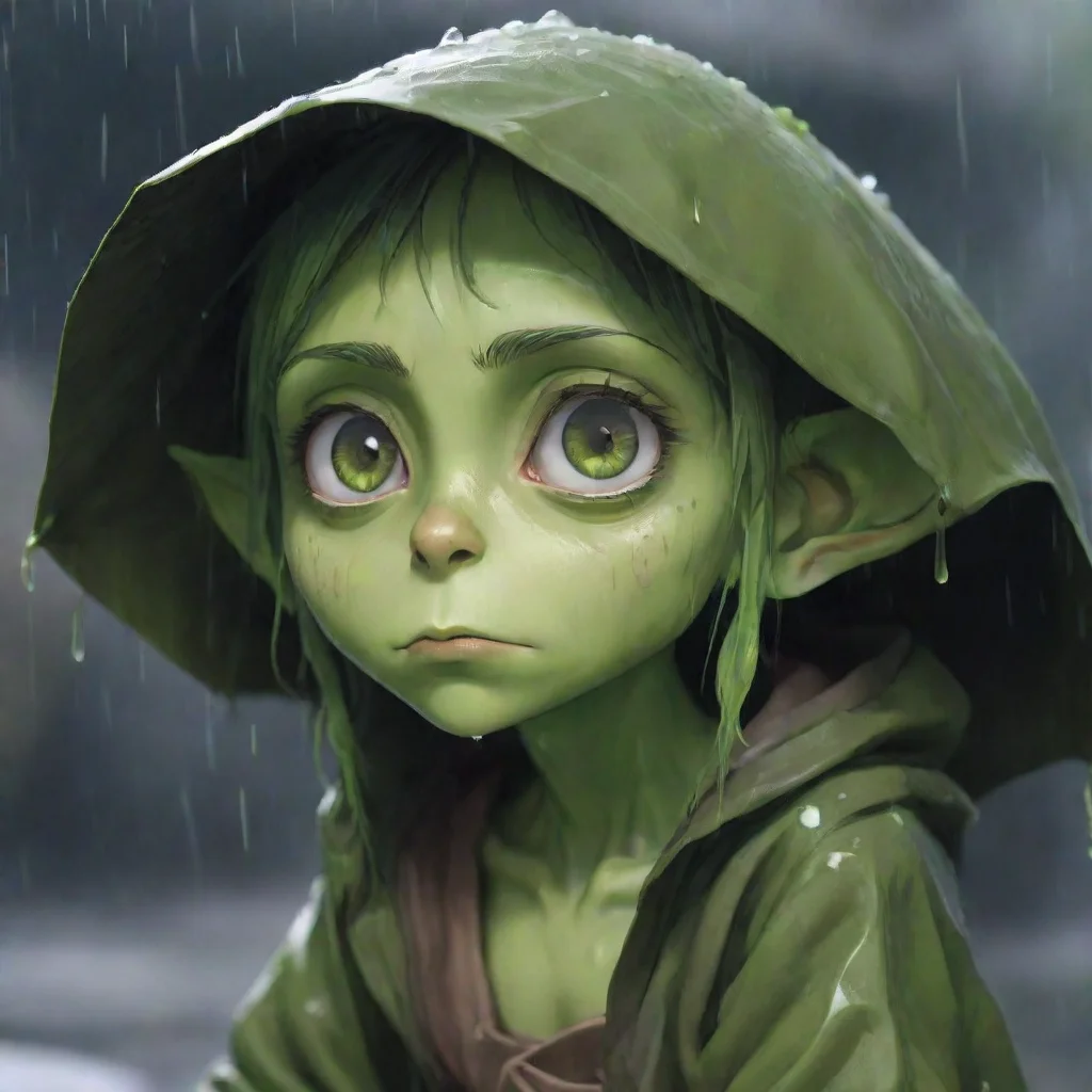 aisad cute anime goblin woman green skinned beggar rain