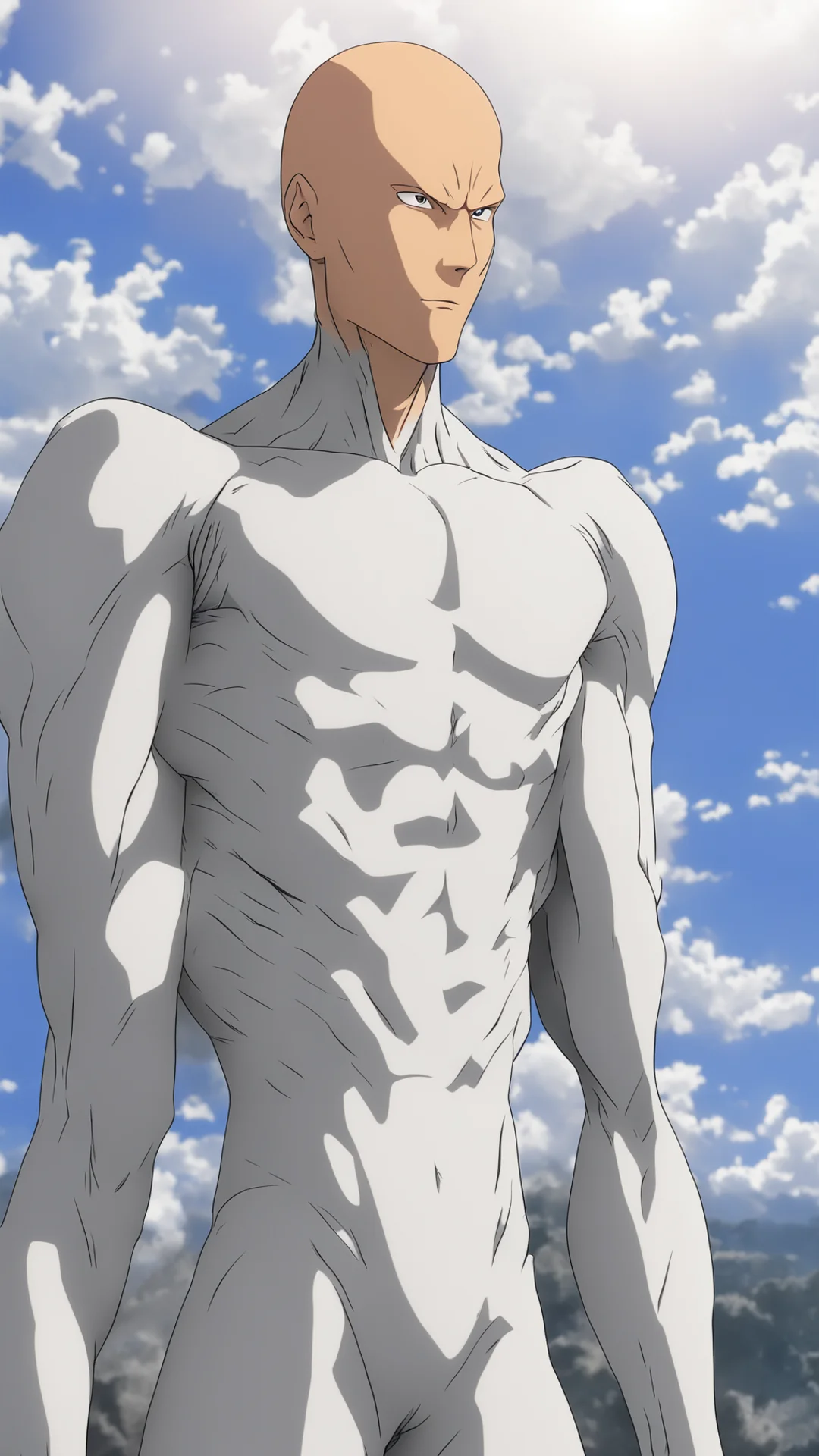 aisaitama one punch man standing victorious after destroying the earth amazing awesome portrait 2 tall