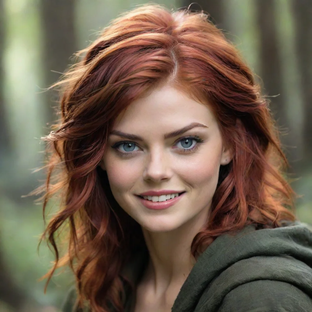aisamara weaving as a druid rogue dnd short red hair smirking mischievous 