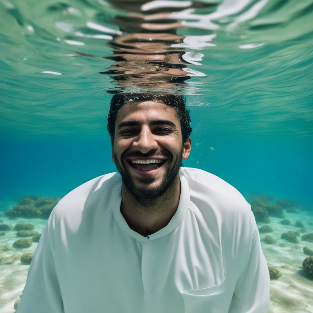 saudi guy smiling under water amazing awesome portrait 2