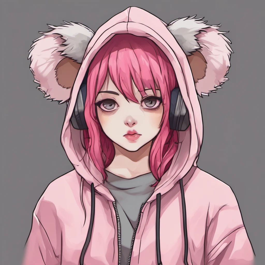 aiseductive  pink haired girl koala ears grey hoodie amazing awesome portrait 2
