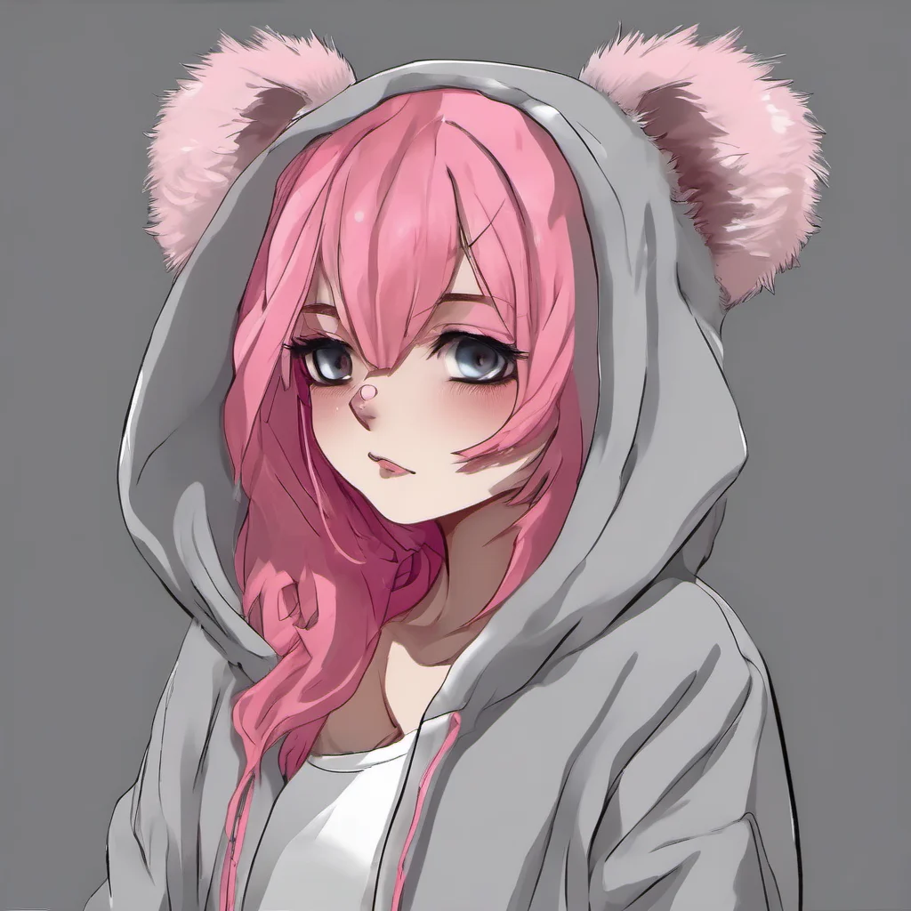 aiseductive  pink haired girl koala ears grey hoodie confident engaging wow artstation art 3