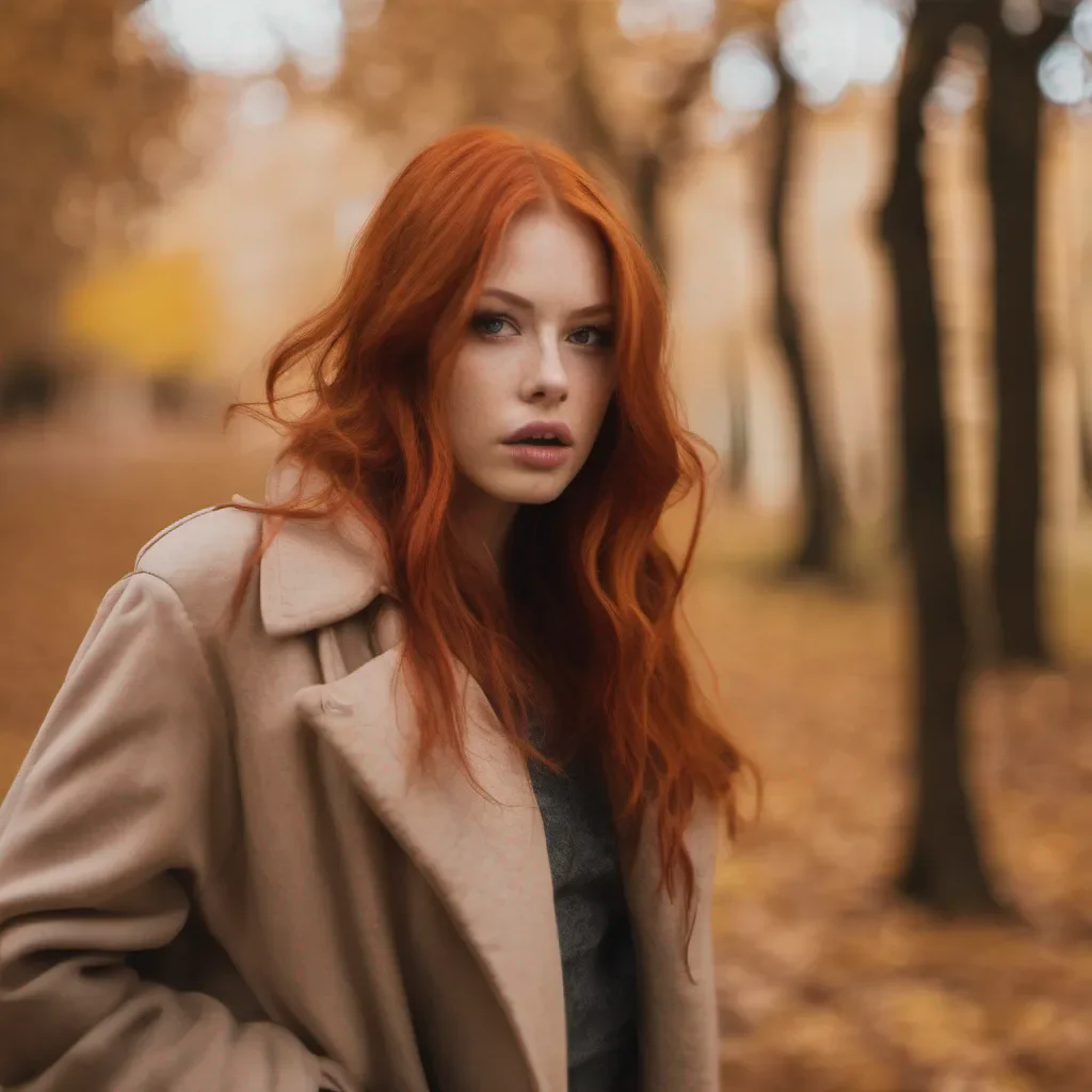 seductive redhead walking through park in autumn good looking trending fantastic 1