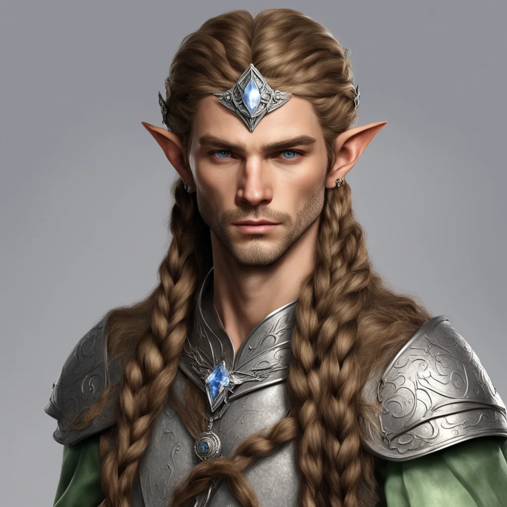 aisinda male elf noble with sandy brown hair and braids wearing silver elvish circlet with large center diamond amazing awesome portrait 2