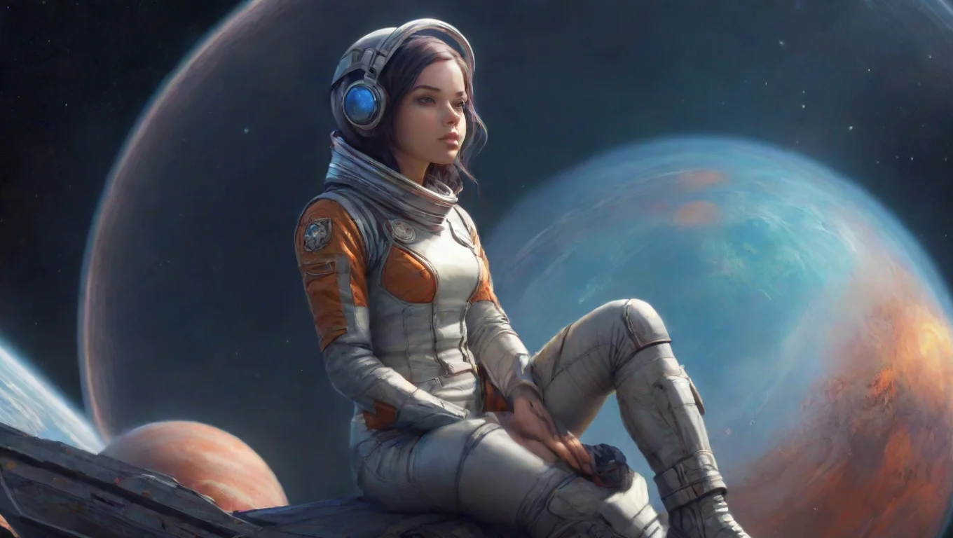 aisitting spacegirl planets spaceship widescreen