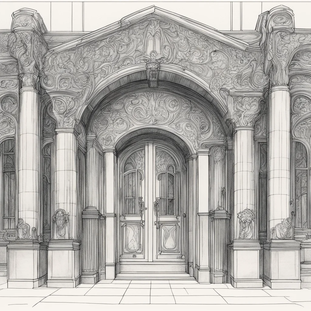 aisketch of the entrance to an art nouveau museum