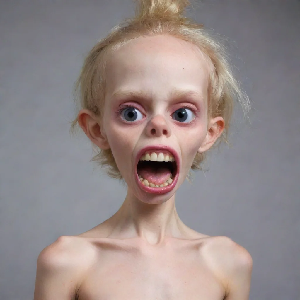 aiskinny boney bimbo with protruding mouth