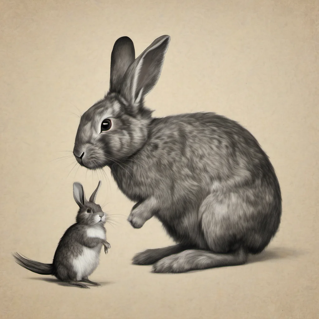 aismall rabbit with a big mouse or bird   realistic