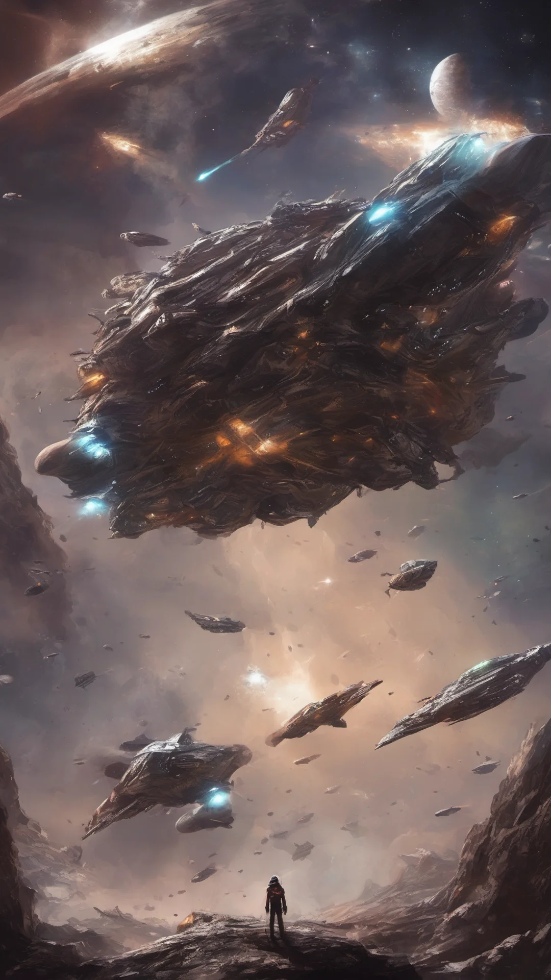 aispace ship fantasy stary space rock planet epic space ship battle  confident engaging wow artstation art 3 tall