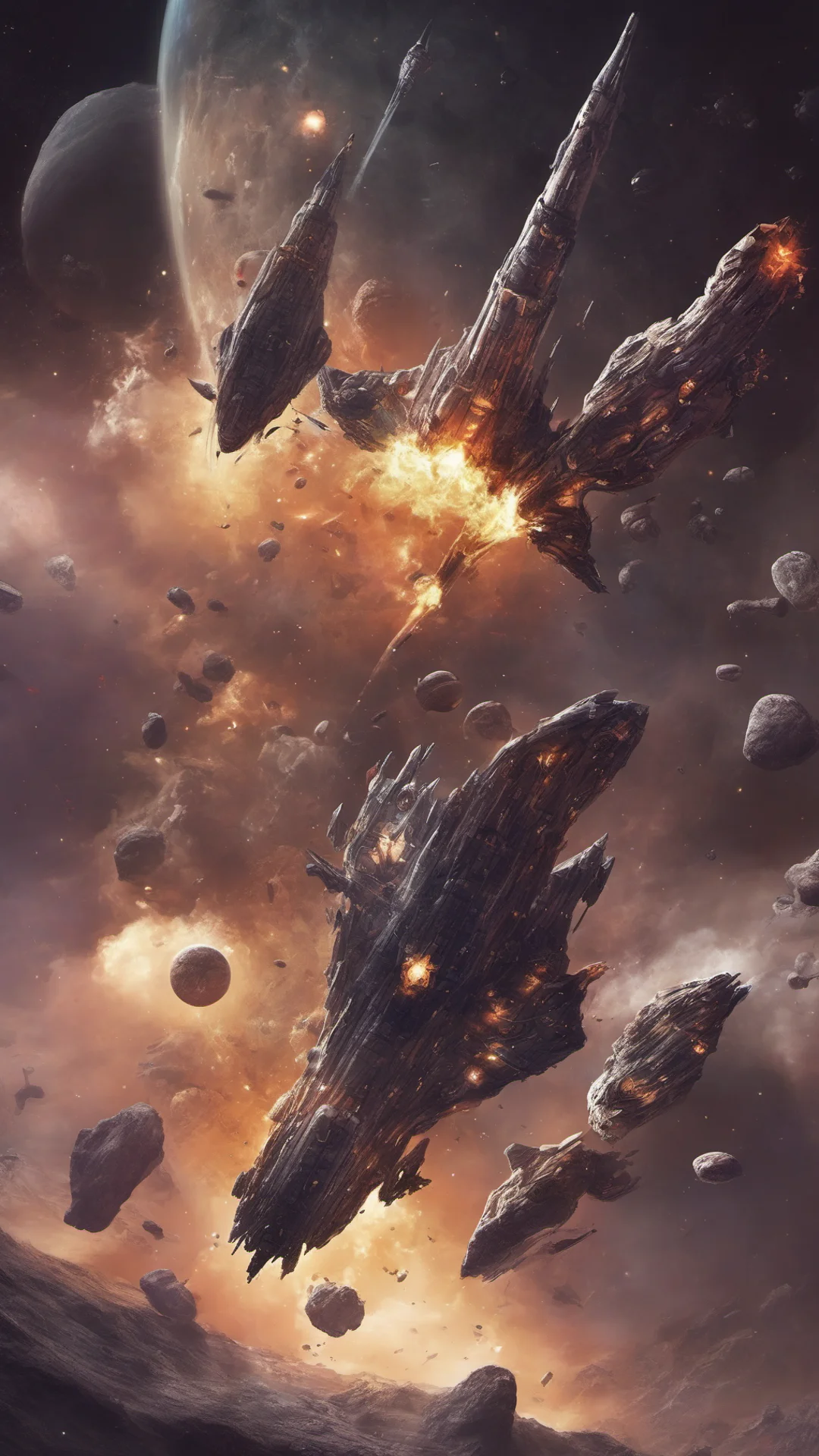 space ship fantasy stary space rock planet epic space ship battle  tall