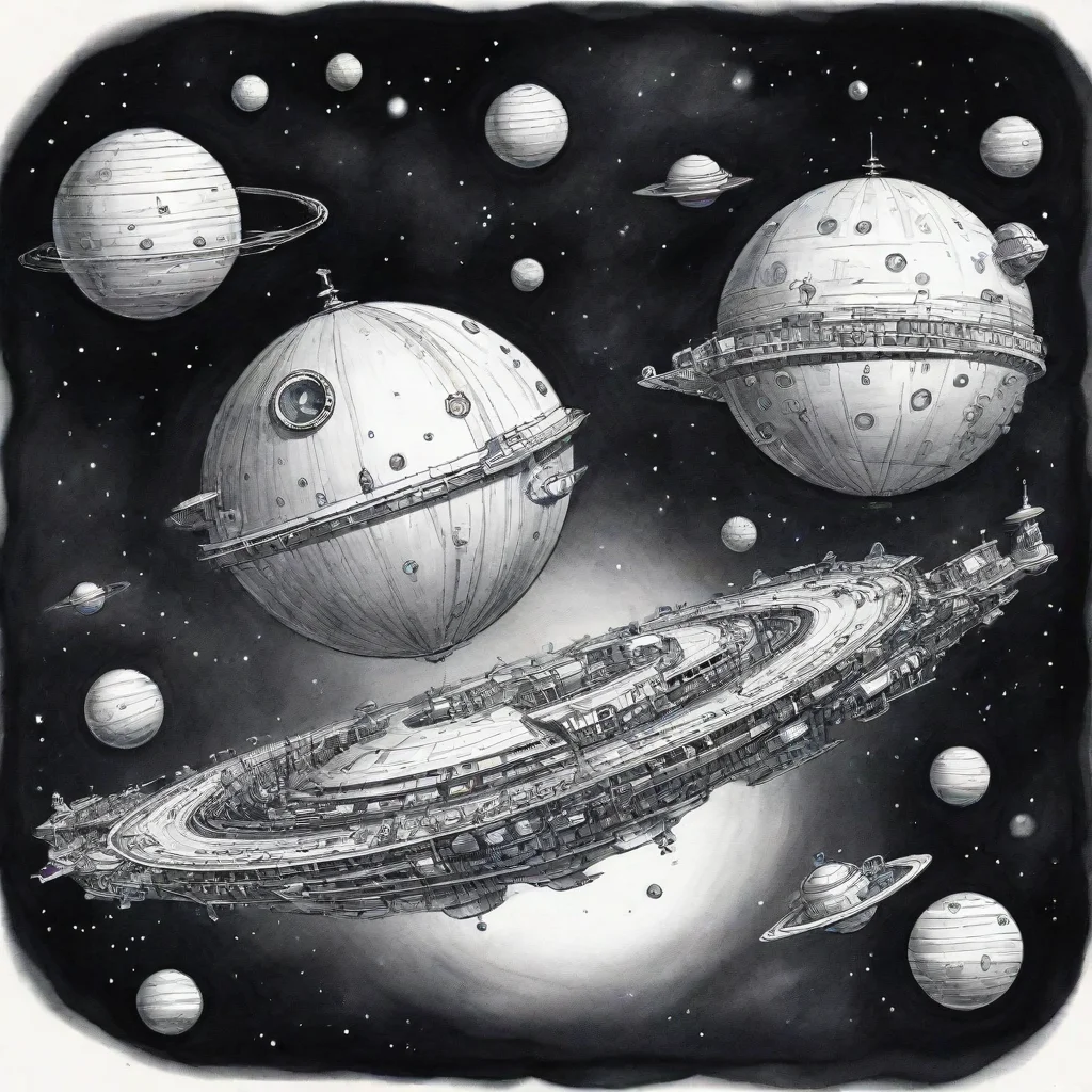 aispheric spaceships ink cartoon style art  