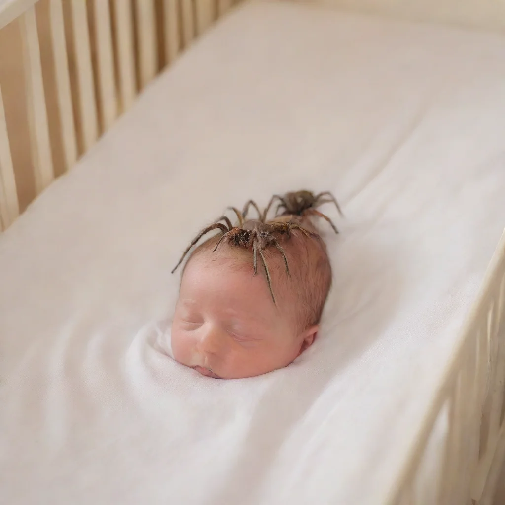 spiders crawling on a newborn baby in a cot