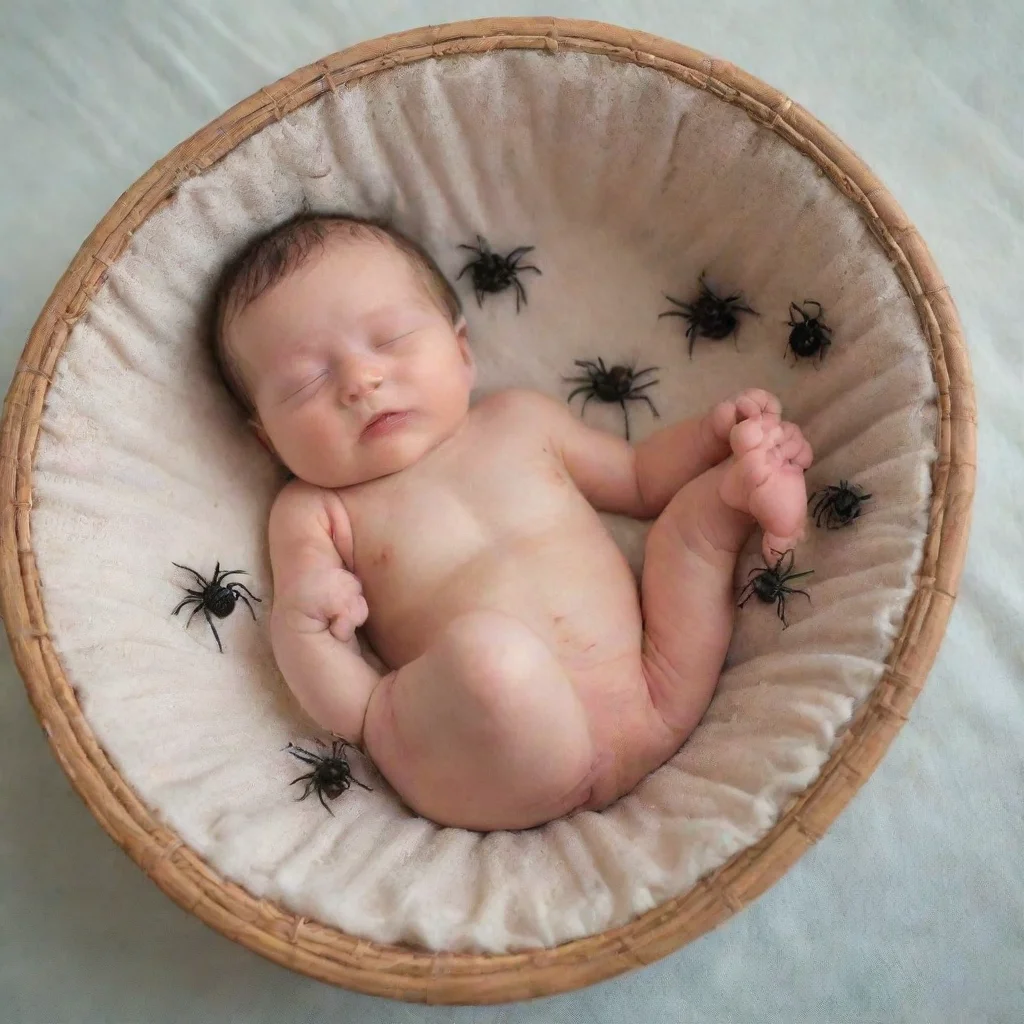 spiders crawling on a newborn baby in a moses basket