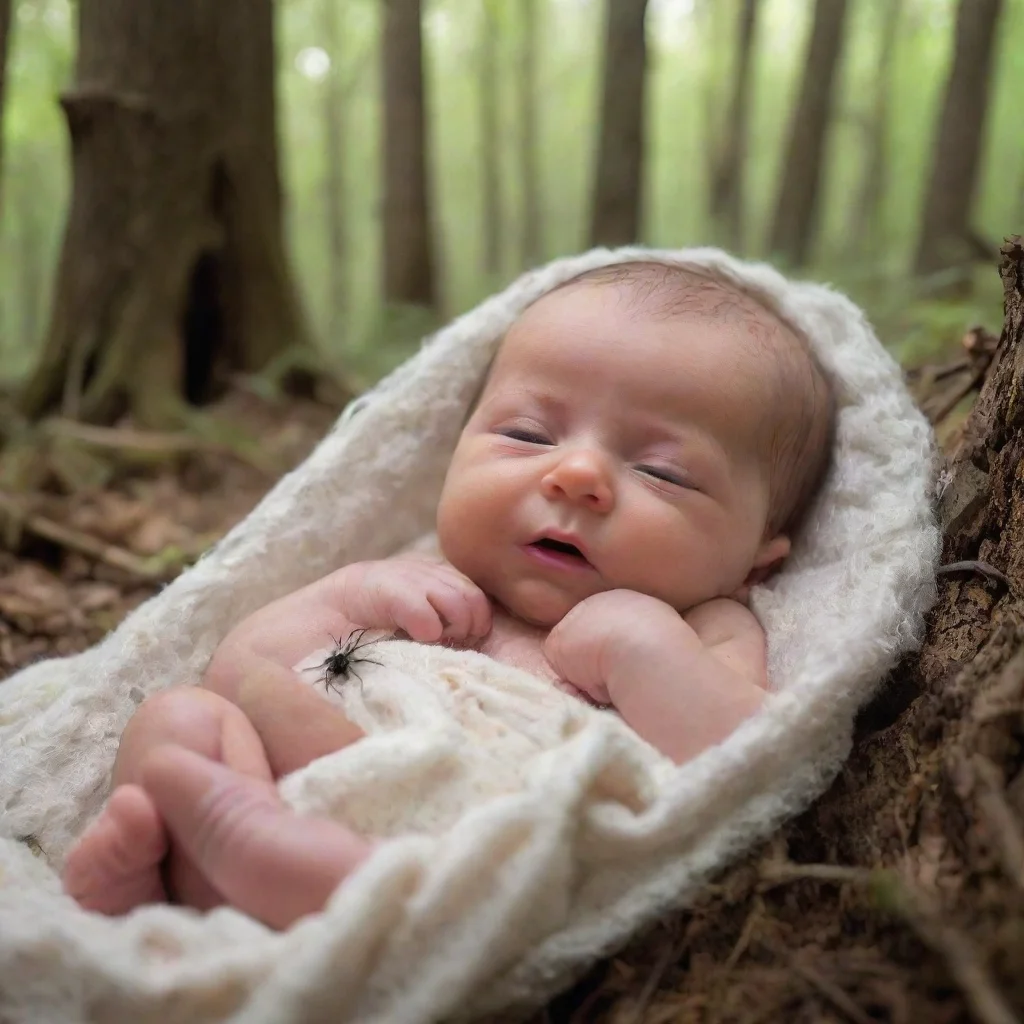 aispiders crawling on a newborn baby in the woods