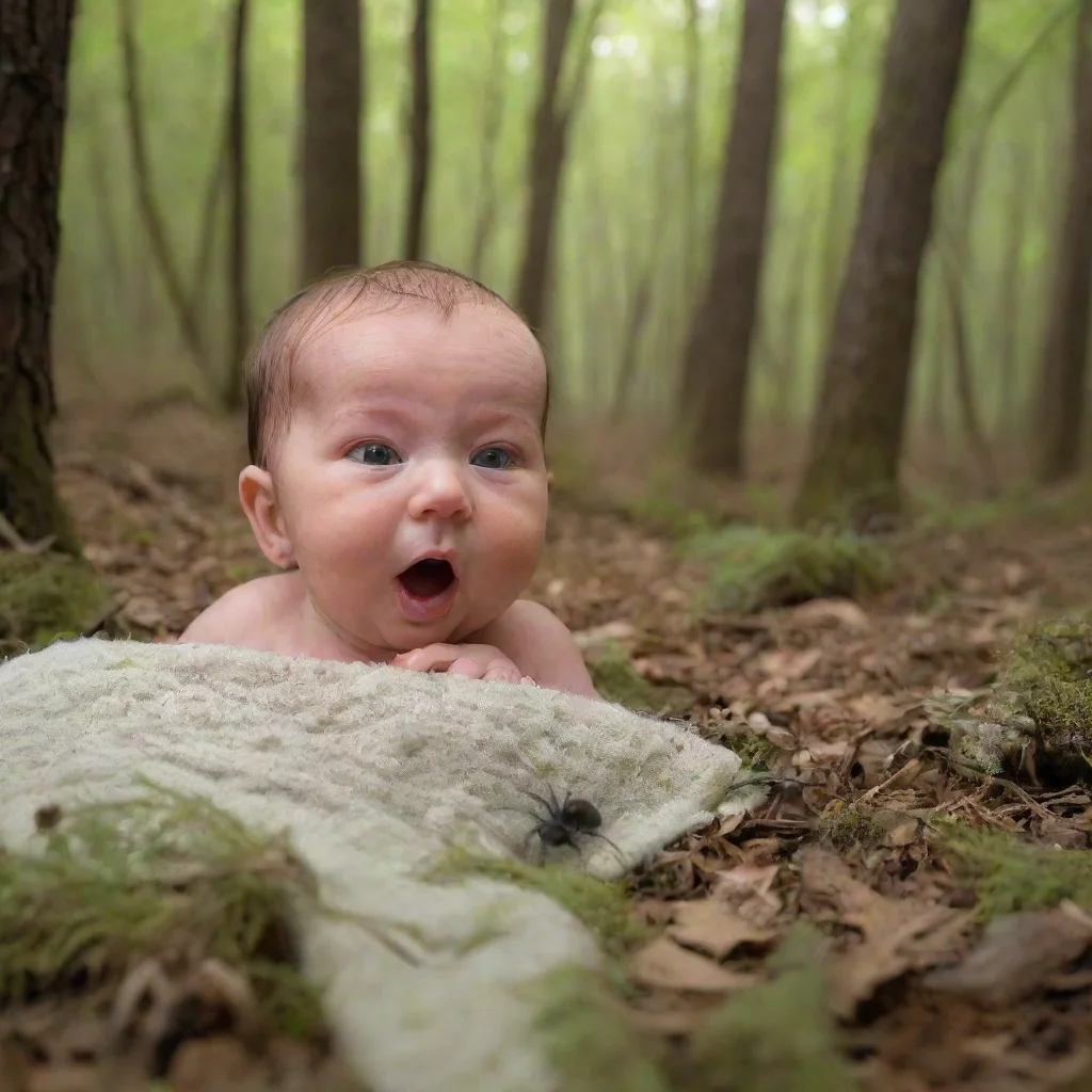aispiders crawling on newborn baby in the woods