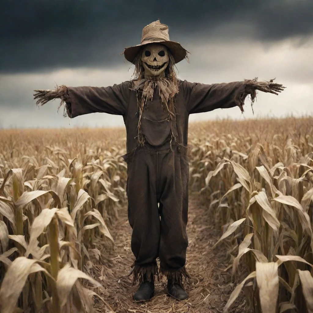 aispooky scarecrow in corn field dark horror 1800