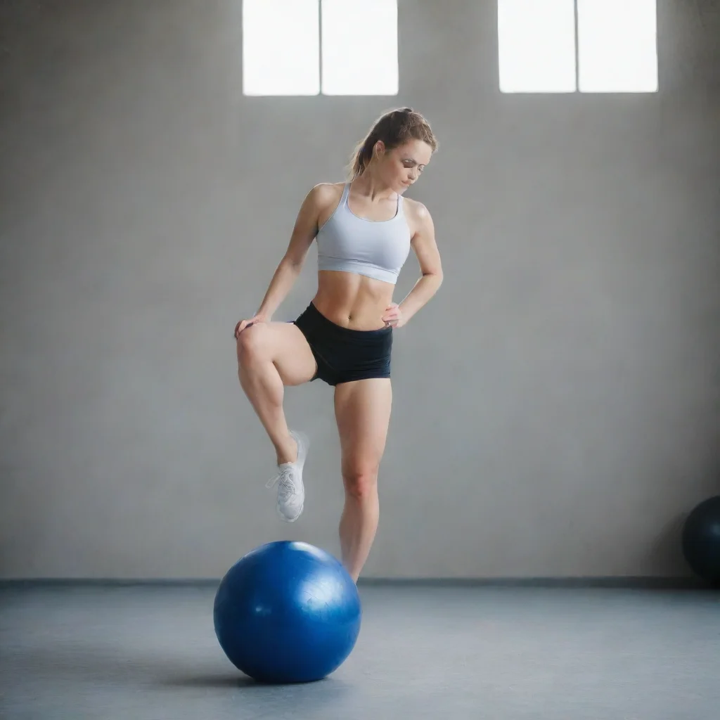 sport woman try to balance while standing on ball