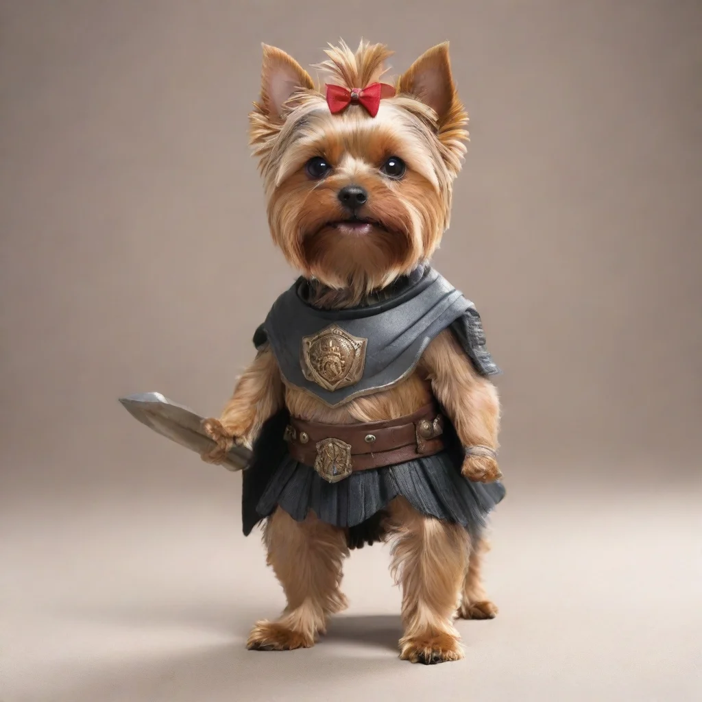 aistanding  yorkshire terrier as a spartan warrior