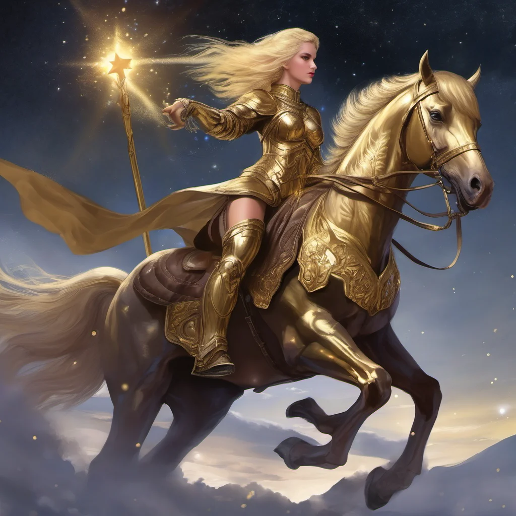 aistar goddess blonde fantasy art night golden armor riding a horse good looking trending fantastic 1