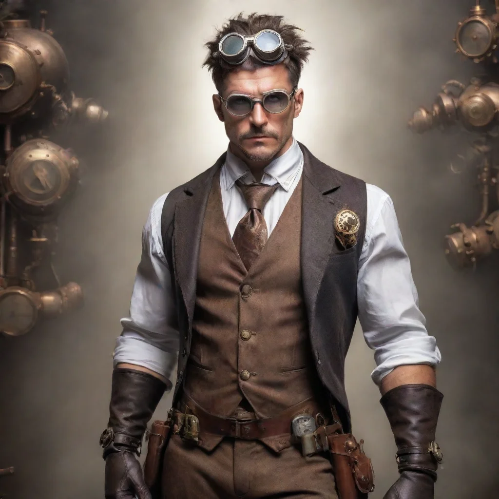 aisteampunk a strong man with a working suit and goggles