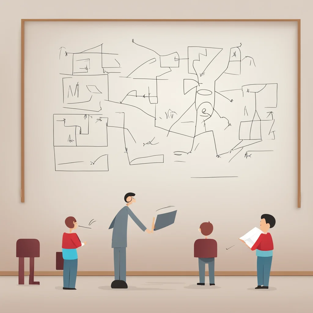 aistickman of a teacher in front of a board giving students a homework