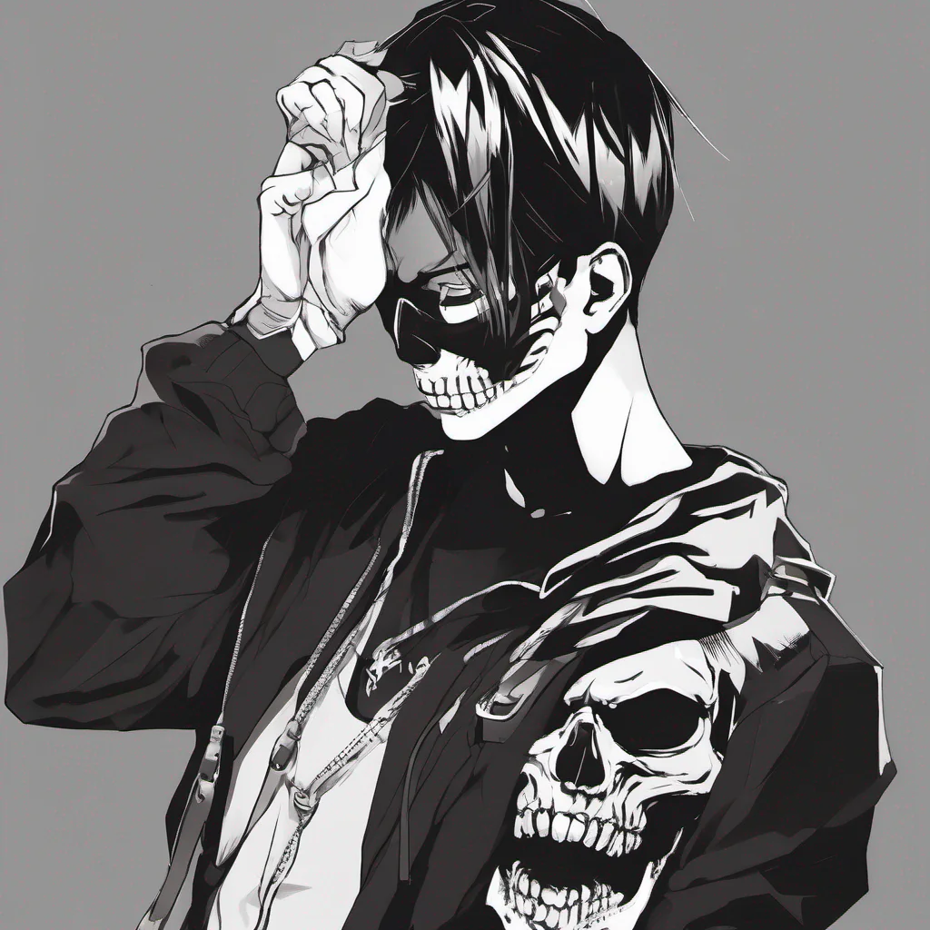 aistrong anime boy with a skull mask black clothing 