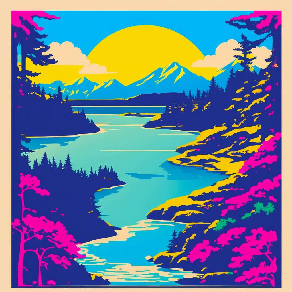 stylised vintage risograph vacation travel poster for vancouver island british columbia canada electric sapphire blue cy confident engaging wow artstation art 3